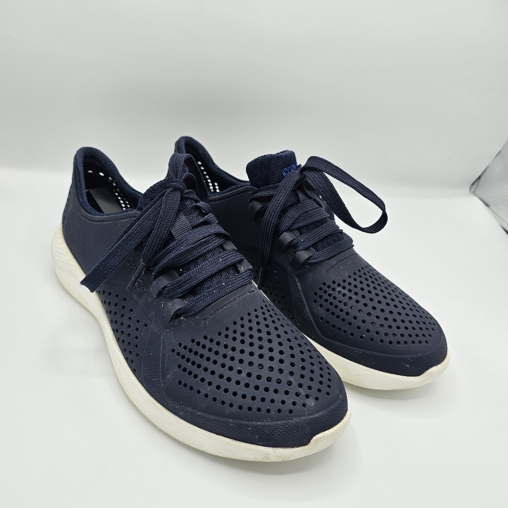 Crocs Lite Ride Mens Sneakers Size 7 Womens 10 Navy Blue White Lace Up Rubber
